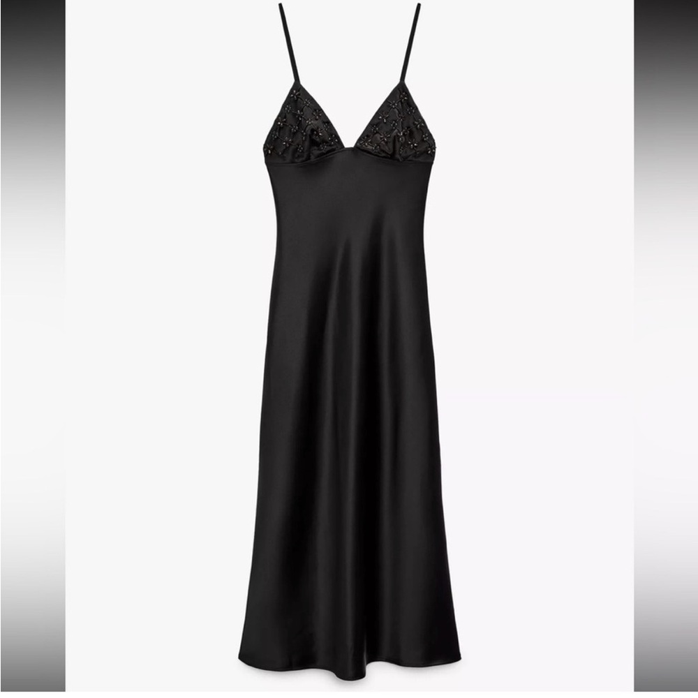 Zara Black Satin Slip Dress